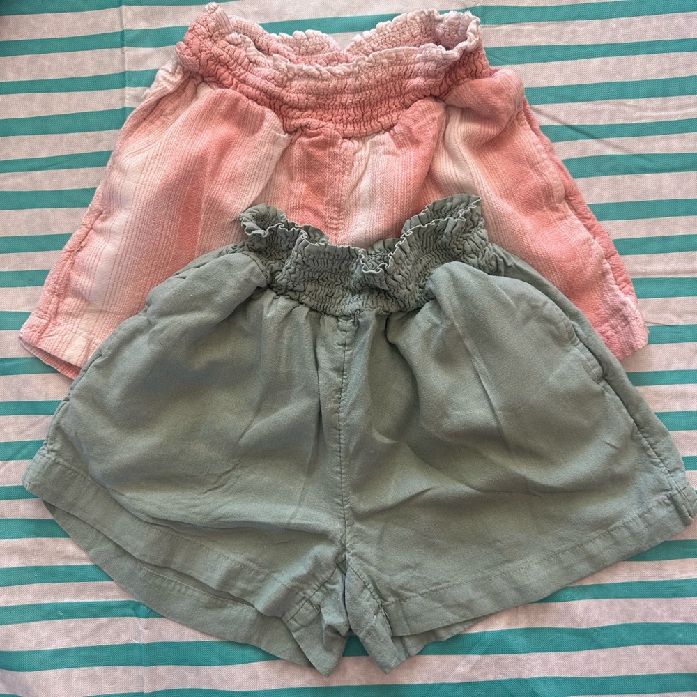 2 pairs- Wonder Nation Pink 7/8 - Pink/White & sage High Waist Shorts w/pockets